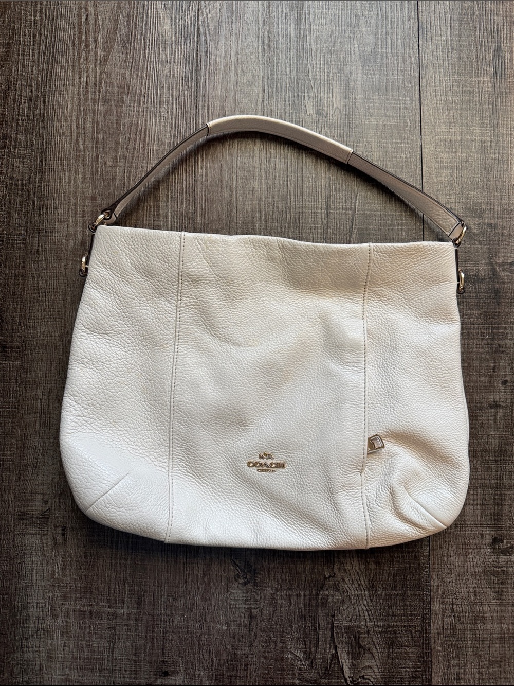 Coach Cream Pebbled Leather Shoulder Bag with Gold Logo